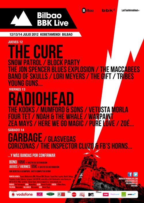 BBK Live 2012 Bilbao, The Cure, Radiohead, The Cult, Mumford & Sons, Garbage, etc