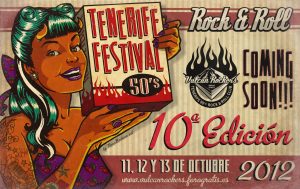 Cartel de Nano Barbero para el 10º Tenerife Festival 50's Rock and Roll  que organizan los Vulcan Rockers de Tenerife