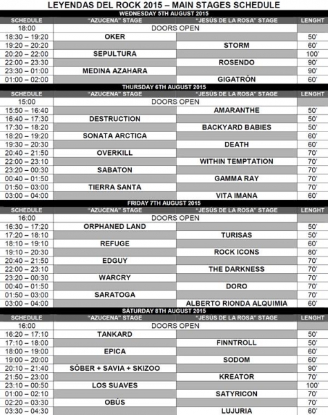 Leyendas del Rock en Villena, Alicante 2015 horarios 1