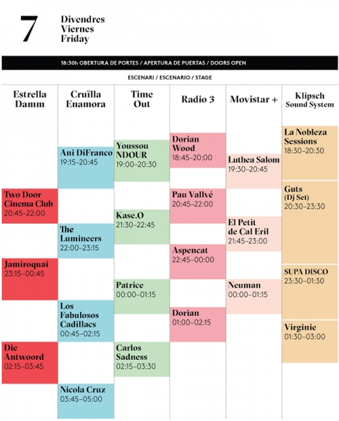 Cruïlla Fest horarios viernes