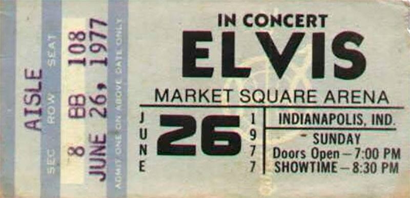 40 aniversario de la muerte de Elvis Presley 1977 Indianapolis ticket