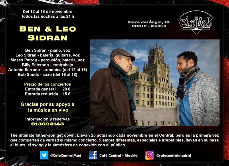 Ben y Leo Sidran celebran 20 años de música en el Café Central Ben y Leo Sidran celebran 20 años de música en el Café Central