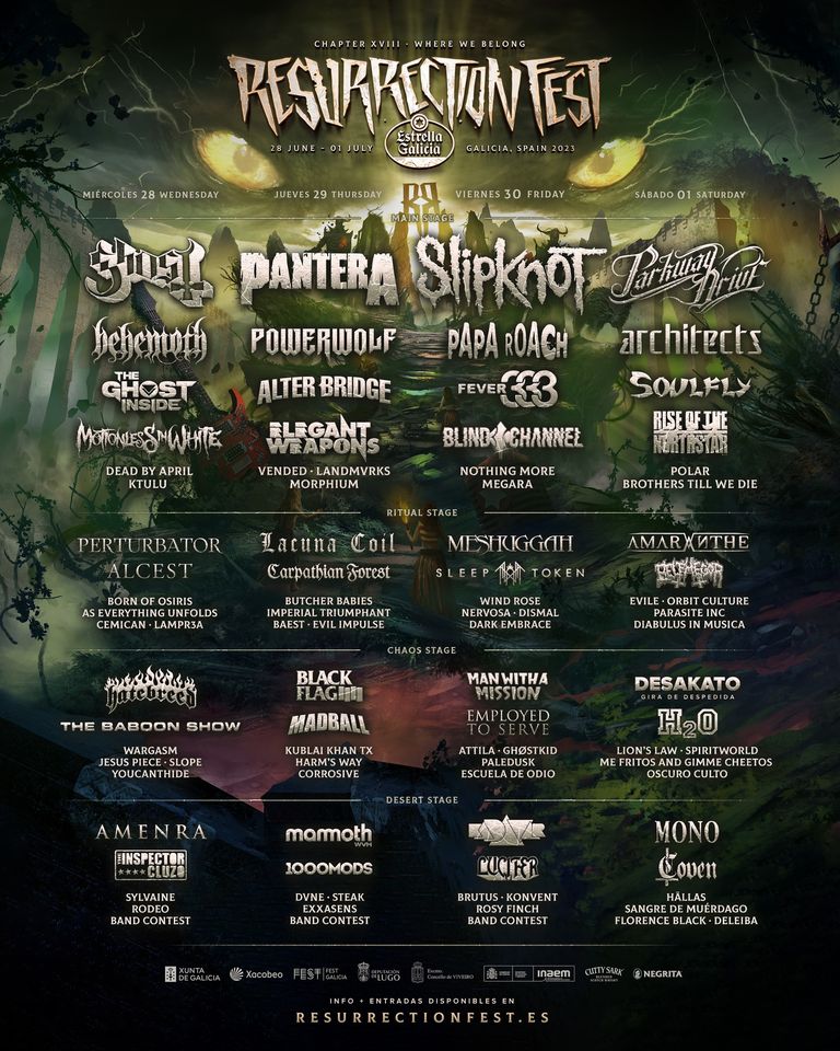 Resurrection Fest 2023, distribución por días. Dirty Rock Magazine
